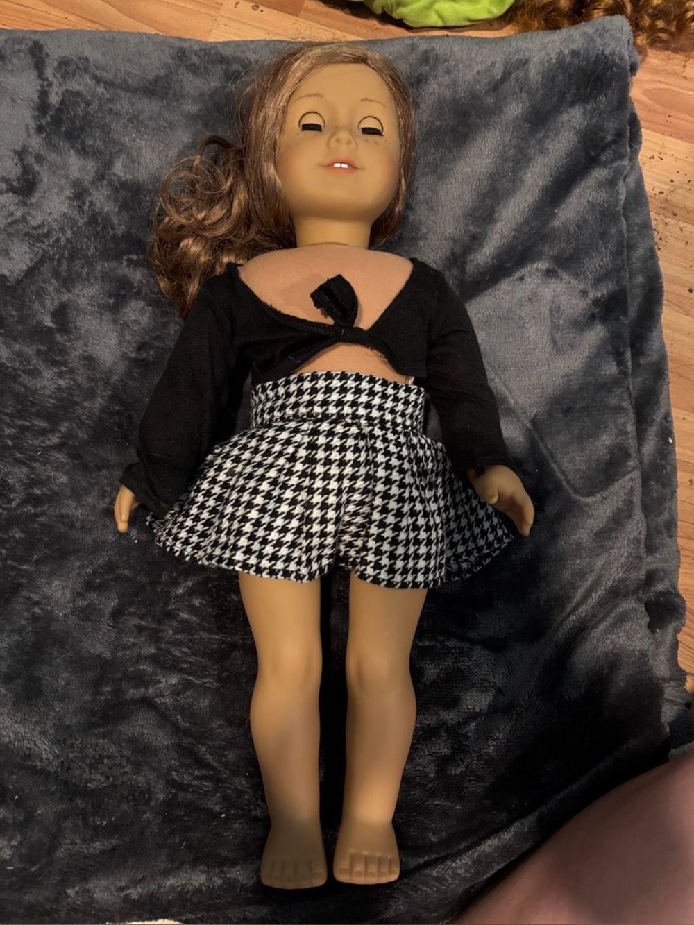 American Girl Black Top with Black-and-White Houndstooth Skirt